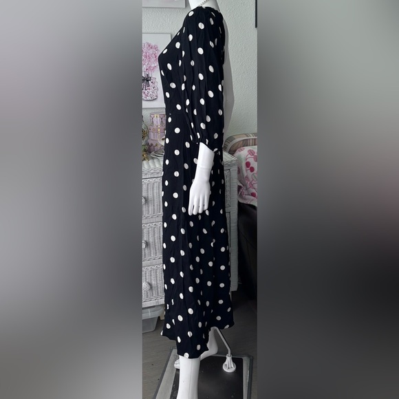 Reformation Lawrence one shoulder Black midi dress with white polka dots Size 8 - Picture 7 of 10